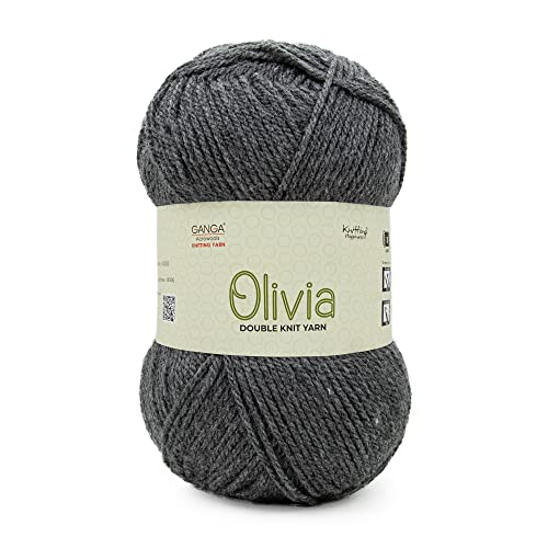 Image of Ganga Acrowools Acrylic Olivia,Double Knit Yarn. Hand Knitting&Crochet Yarn. Oekotex Class 1 Certified. Pack of 2 Balls-100Gms Each. Shade No-Olv010, Charcoal Grey