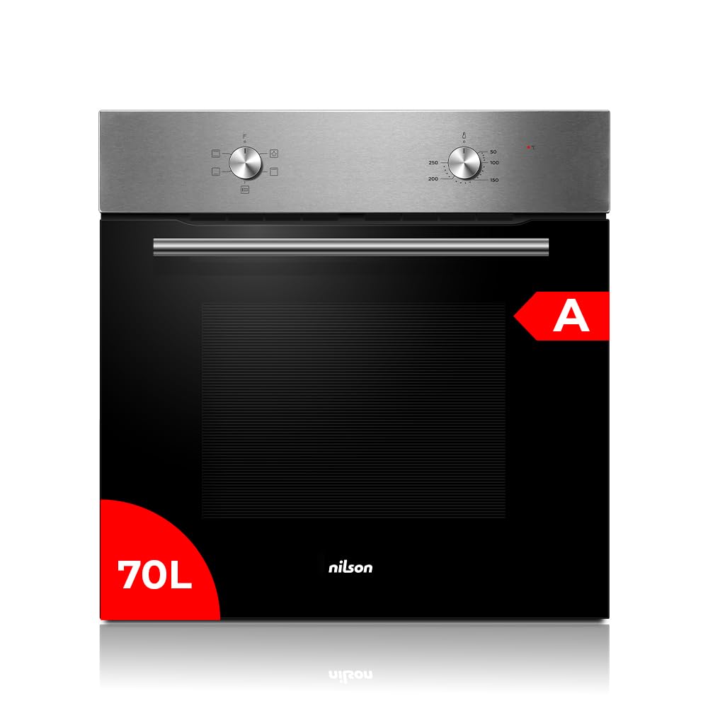 Nilson Horno Multifunción Básico Inox NH4700EX. Capacidad 70 Litros, 2100 W, 4 Programas, Interior Esmaltado, Fácil Limpieza, Eficiencia Energética Clase A