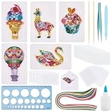 WEBEEDY 20 Set Papier Quilling Set 5 Stile Heißluftballons Schafe Eiscreme Schwan Thema Quilling Grußkarten Bastelset Anleitung Für Erwachsene Anfänger