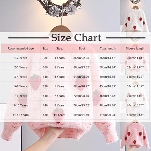 Girls Strawberry Appliques Cute Crewneck Sweaters Long Sleeve Kids Fall Winter Cozy Knit Pullover Jumper Tops for 1-12 Years3
