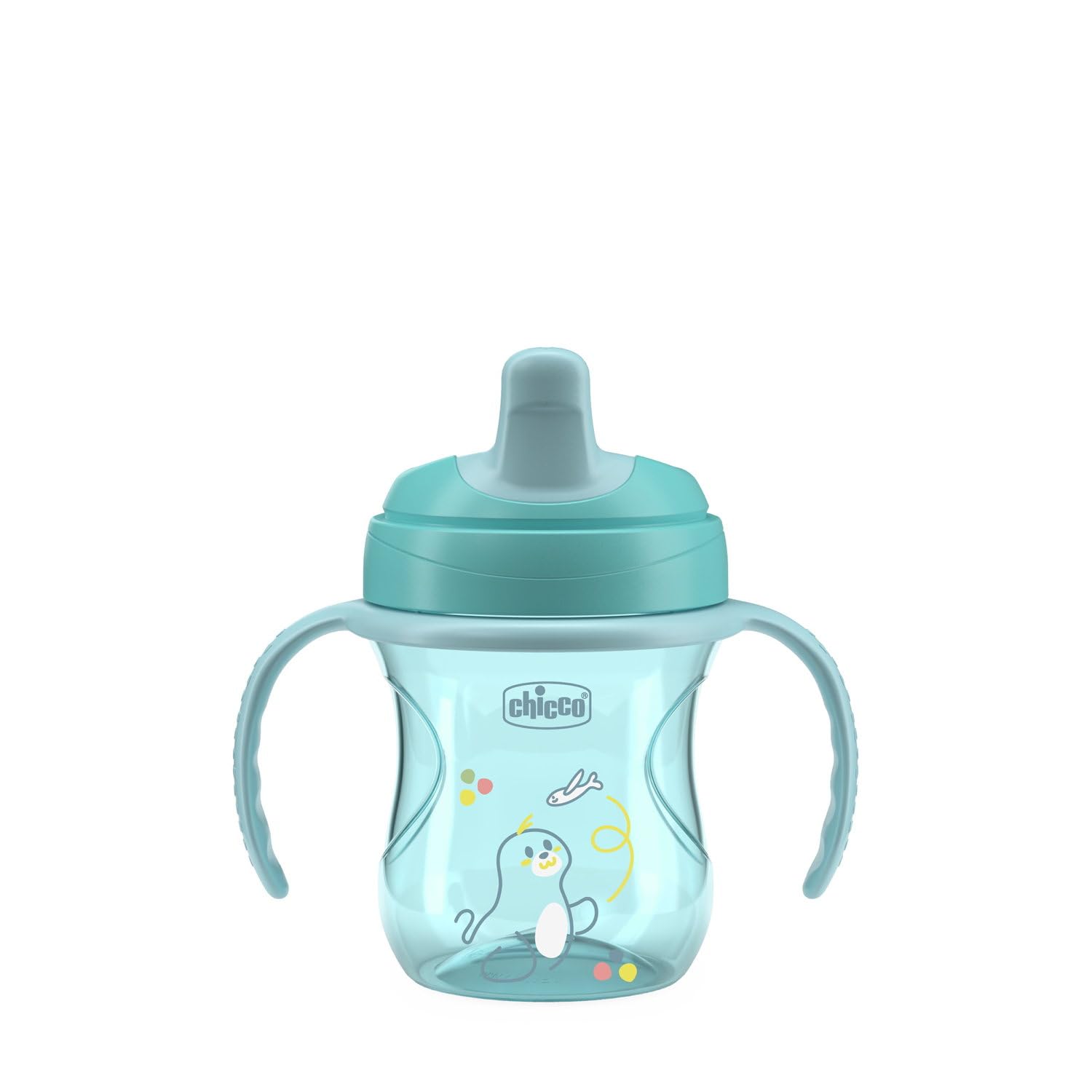 Chicco VASO DE ENTRENAMIENTO, Vaso de plástico antigoteo para niños, vaso para aprender a beber, boquilla ergonómica semiblanda, válvula y asas extraíbles, 6 meses+, 0% BPA, Azul
