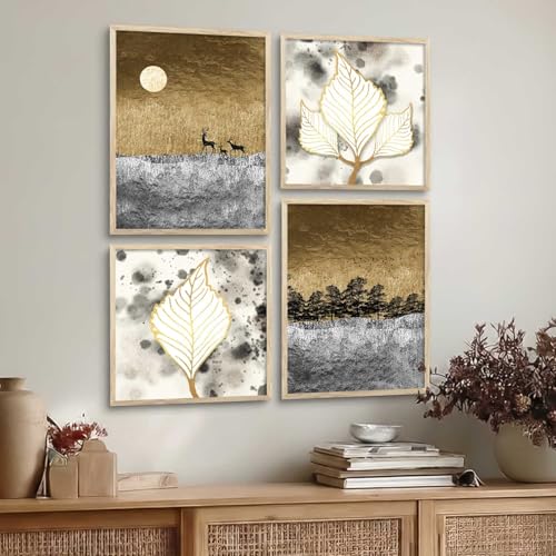 Image of kotart Aesthetic Modern Wall Decor Paintings with Frame for Home Decoration - Painting for Living Room Bedroom - Painting for Wall Decoration Set of 4 (Art 11, Big (13x17 or 13x13 inch))