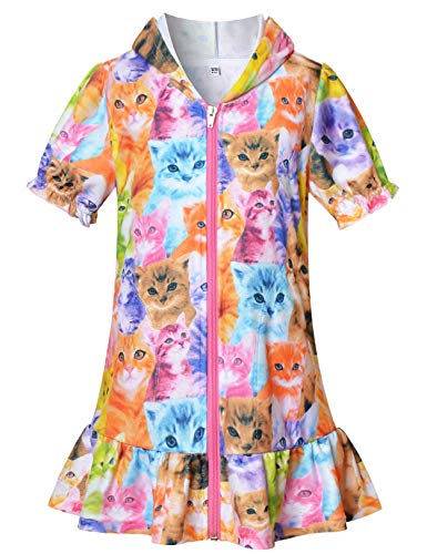 Image of CHILDRENSTAR Girls Swim Coverups Terry Swimsuit Cover-Up Hooded Zip-Up Beach Robe
