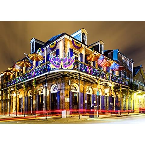 Loccor Fabric 12x10ft New Orleans Backdrop Night Pubs Bars Colorful Lights USA Landmark Photography Background Mardi Gras Birthday Party Decoration Portrait Photoshoot Booth Studio Props Wallpaper Cover