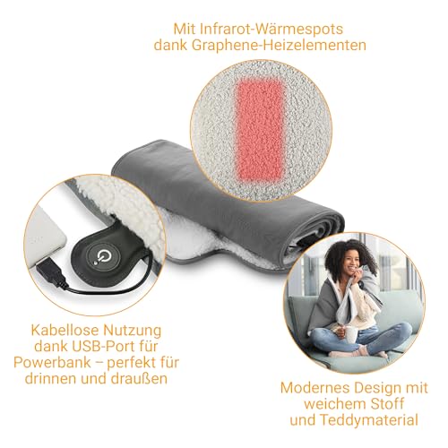 medisana OL 800 Outdoor Wärmedecke, kabellose Heizdecke mit 3 Temperaturstufen für unterwegs, mit weichem Flauschigen Material, kompakt aufrollbar und mit Aufbewahrungsbeutel