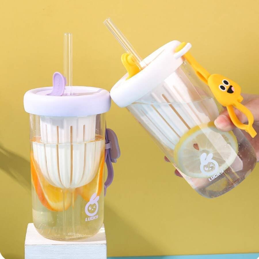 Image of Round Wave Cola Mug Can Sipper with Straw - 530ml Reusable Aesthetic Glass Tumbler for Juice, Milk, Smoothies, Iced Coffee, Tea, Water & More - Durable Drinking Cup (Glass)
