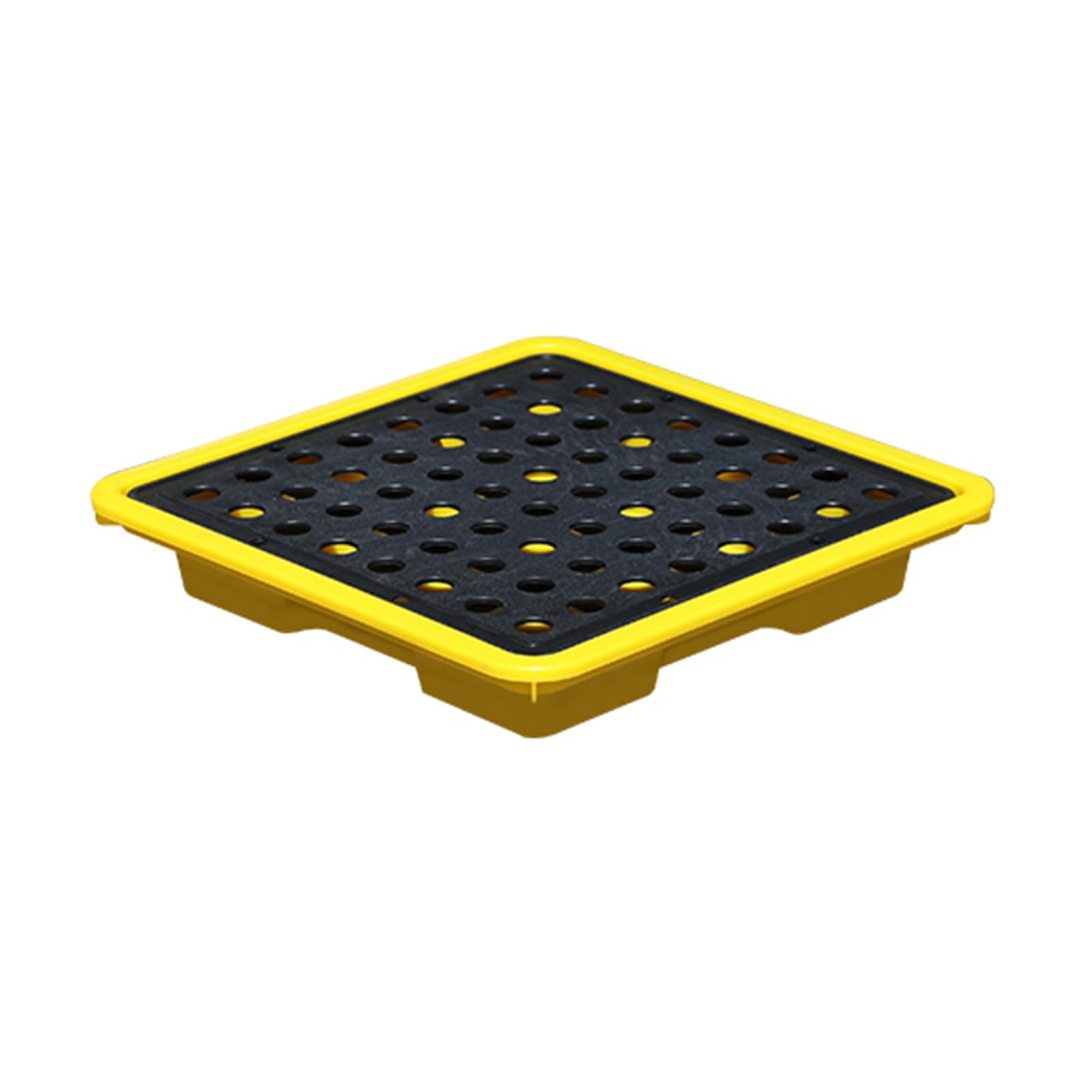 QUSYZD Modular Drum Spill Containment Platform with 2,000 Lbs Load Capacity, Polyethylene Tray for Industrial Safety and Leak Prevention,Black+yellow-33x33x5.8cm