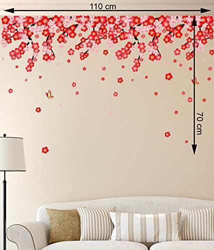 Image of Decals Design 'Flowers Pink and Red Romantic Cherry' Wall Sticker (PVC Vinyl, 50 cm x 70 cm), Multicolour