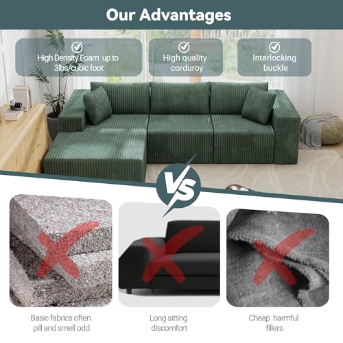 Image of 110 inch Cloud Modular Sectional Sofa, Olive Green | Boneless Couch