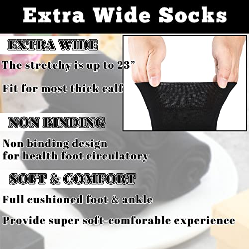 6 Pairs Non Binding Loose Fit Ankle Socks - Seamless Wide Thin Crew Socks with No Elastic Top for Men & Women, Plus3