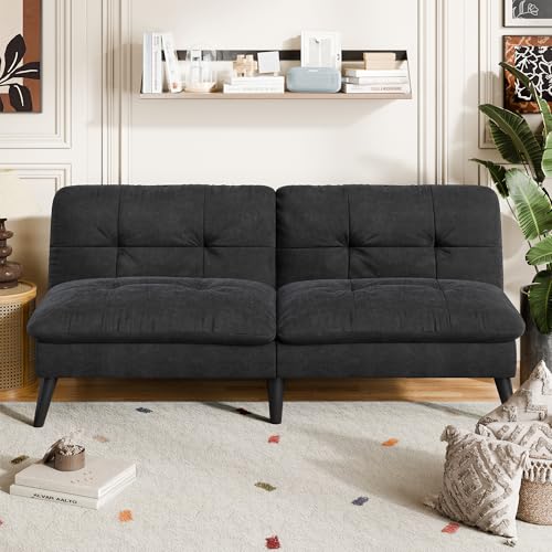 Vongrasig Futon Sofa Bed Velvet Futon Couch with Adjustable Backrest, Small Convertible Folding...