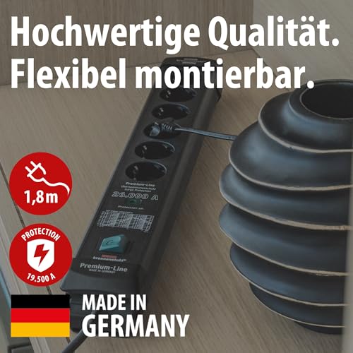 Brennenstuhl Premium-Line Steckdosenleiste 6-Fach mit Überspannungsschutz bis zu 26.000A (Mehrfachsteckdose mit 1,8m Kabel und mit Schalter, Steckdosenleiste Wandmontage, Made in Germany) schwarz – Bild 3
