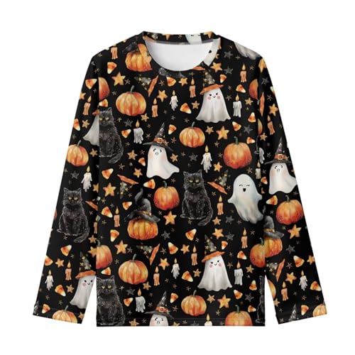 Renewold Halloween Girls Boys T-Shirts Kids Athletic Tees Shirts Long Sleeve Crewneck T Shirts Casual Clothes 3-16 Years4