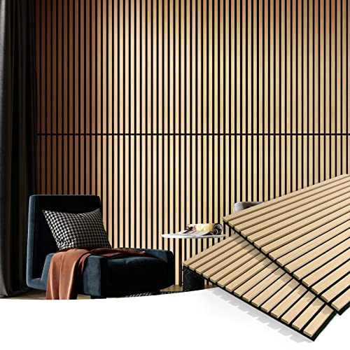 Image of Art3d 2-Pack Fluted Acoustic Wood Slat Wall Panel, 47.2 x 23.6 Inch, Oak