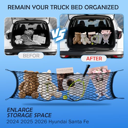 Image of Envelope Style Cargo Net for 2024 2025 2026 Hyundai Santa Fe Accessories, Rear Trunk SUV Mesh Cargo Net, Upgraded 5mm Bungee & Double-Layer Nylon Storage Tailgate Netting Grocery&Tools Organizer