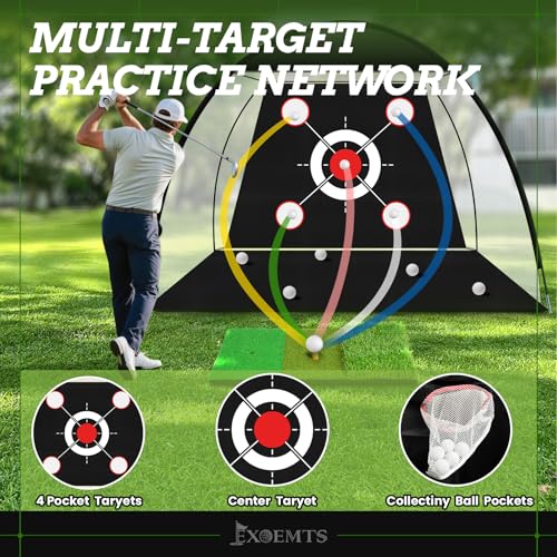 Golf Net 10x7FT with Tri-Turf Mat, Ball, Target & Bag, All-in-One Golf Practice Hitting Net for Backyard Driving, Chipping & Swing, Indoor Outdoor Training Aid, Gift for Men Dad Him Golfer