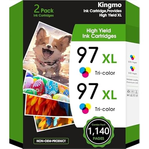Remanufactured 97XL Ink Cartridge Replacement for HP 97 Ink Cartridge High Yield for Printer Deskjet 6840 6940 5940 6988 6980 Officejet 7210 7410 7310 Photosmart 2610 (2Pack,Color) Cover