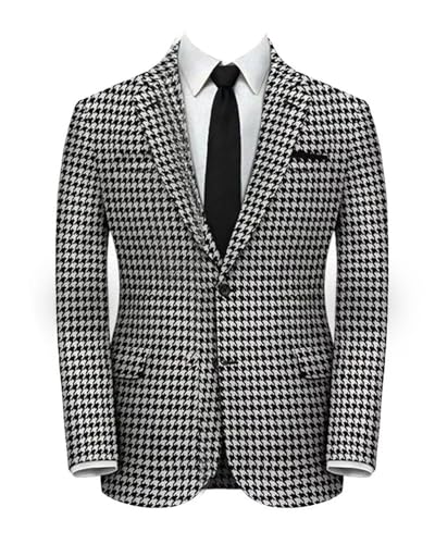Mens Houndstooth Tweed Blazer Single Breasted Jacket Regular Slim Fit Classic Men's Sport Coats & Blazers