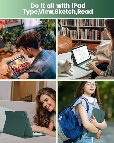 Image of typecase Folio Keyboard Case for iPad 10th Gen 10.9 inch (2022) and iPad 11th (A16, 2025), Magnetic Wireless Detachable Keyboard, 7-Color Backlight, Thin & Light, Pencil Holder - Midnight Green