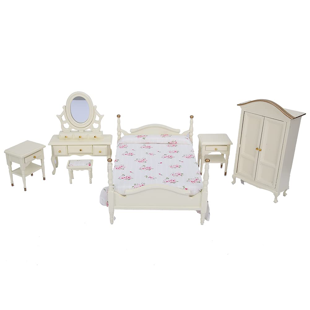 Wood Miniature Bedroom Set Wooden Mini Bedroom Set Dolls Houses Dollhouse Durable Classic Doll House Furniture Comfortable for Dollhouse