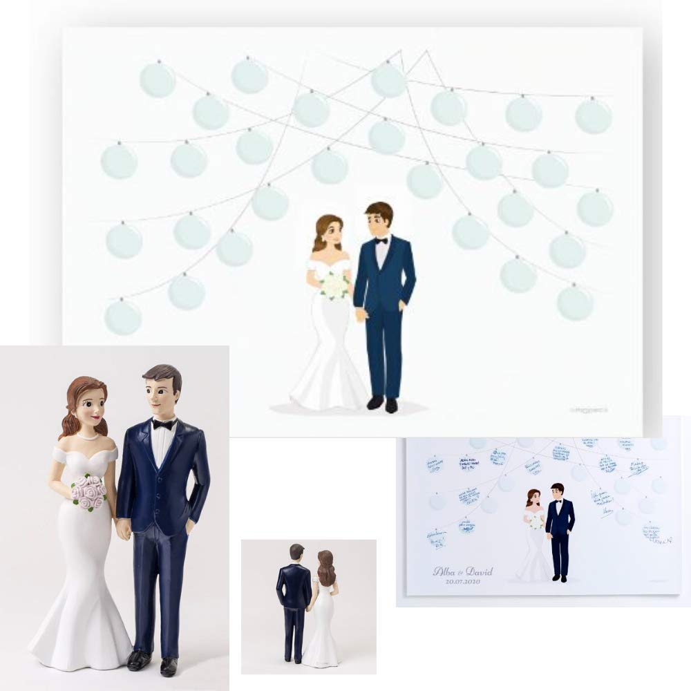 Mopec Pack Especial Bodas - Elegante y Bonita Figura Novios y Original lámina para firmas a Juego.