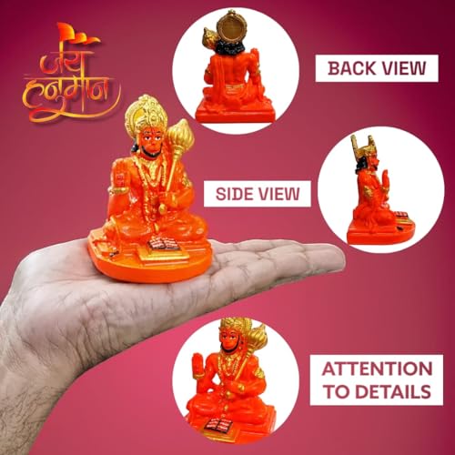 Image of RIANZ Hanuman Ji Idol for Car Dashboard, Home & Office Desk - Bajrang Bali Murti for Protection from Negative Energy, Good Luck, Success and Prosperity (Orange)