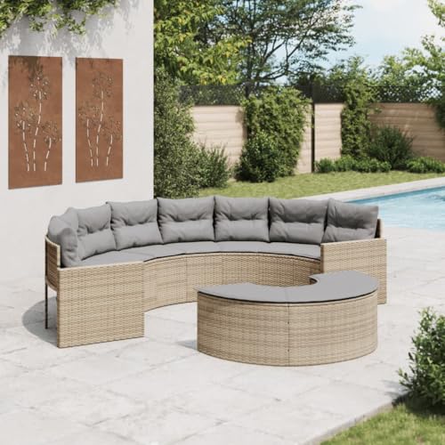 Woonisher Salon de Jardin 2 pcs Demi-Rond Beige résine tressée canapé Jardin Exterieur