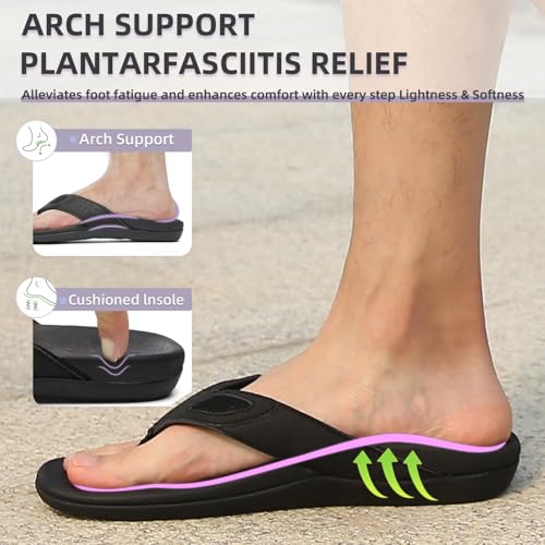 MEGNYA Mens Orthopedic Flip Flops for Plantar Fasciitis, Athletic Toe-Post Sandals with Arch Support, Comfort Walking Thong Slippers for Sport Exercise Activities2