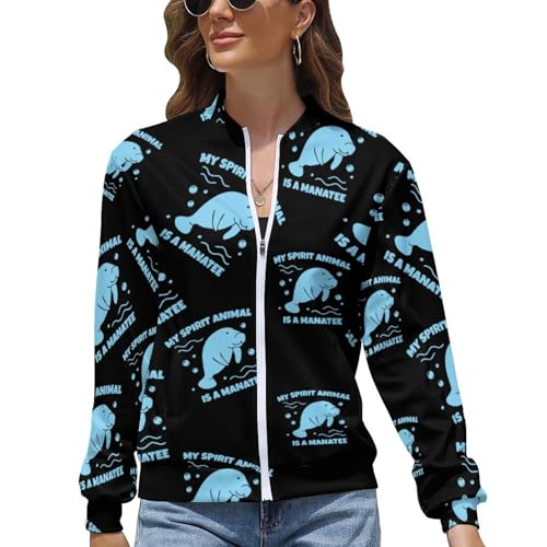 Image of My Spirit Animal is A Manatee Zip Up Jackets for Women Lightweight Sweatshirt Golf Fashion Coat Casual Windbreaker Top M