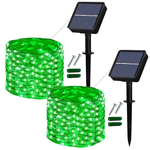 Cadena de luces solares para exteriores, 12 m/40 pies, 120 luces LED solares de jardín impermeables, 8 modos de iluminación para exteriores e interiores, fiesta, festival de deshierbe (verde) Cover