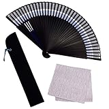 大阪長生堂 扇子 メンズ 男性用 父の日 プレゼント 高級 ビジネス ダブル 紺 扇子入れ ハンカチ付セット