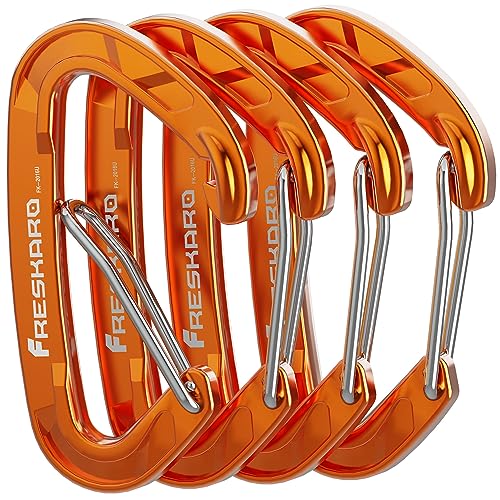 FresKaro Karabiner Haken-Karabinerhaken 15kN, Robust, Klein, Stabil, Schlüsselanhänger, Zubehör, Federschnapper, für Camping Hängematte Schaukel Hundeleine Schlüssel, Nicht zum Klettern, 4Stück Orange