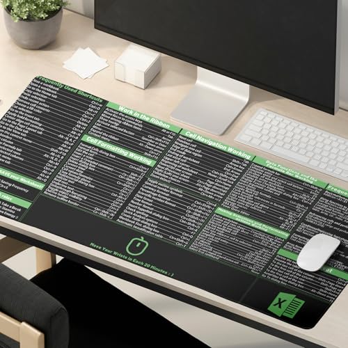 Image of Excel Shortcut Keys Mouse Pad Extended Large XL 31.5 inchx11.8 inch Excel Cheat Sheet Keyboard Mat with Non-Slip Stitched Edges PC Computer Gaming Desk Mat with Non-Slip Based Stitched Edges for Home Office