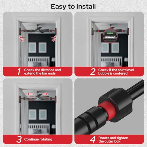 Image of Halohop Pull Up Bar Wall Mounted, Pullup Bar for Home Adjustable from 65cm to 100cm, Max Load 200 KG, No Screws, Pull Up Bar for Home Workout Gym Accessories for Men and Women (Black)