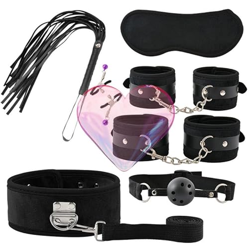 Sex Bondage BDSM 7-Piece Black Nylon Crystal Plush Kit di Esercizio Regolabile, Prodotto Yoga Ultra Morbido e Confortevole, Adatto per Festival ed Eventi, Regali per Coppia