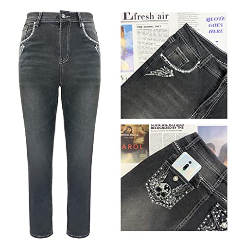 Women's Vintage Distressed Bootcut Jeans Stretch Slim Embroidered Cowgirl Pants with Rhinestone Pockets2