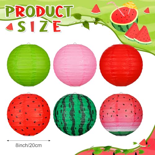 Image of Panelee 12 Pcs Watermelon Summer Party Decorations 8 Inch Watermelon Hanging Paper Lantern Fruit Themed Party Decorations for Hawaiian Tropical Hanging Indoor Outdoor Ornaments Supplies