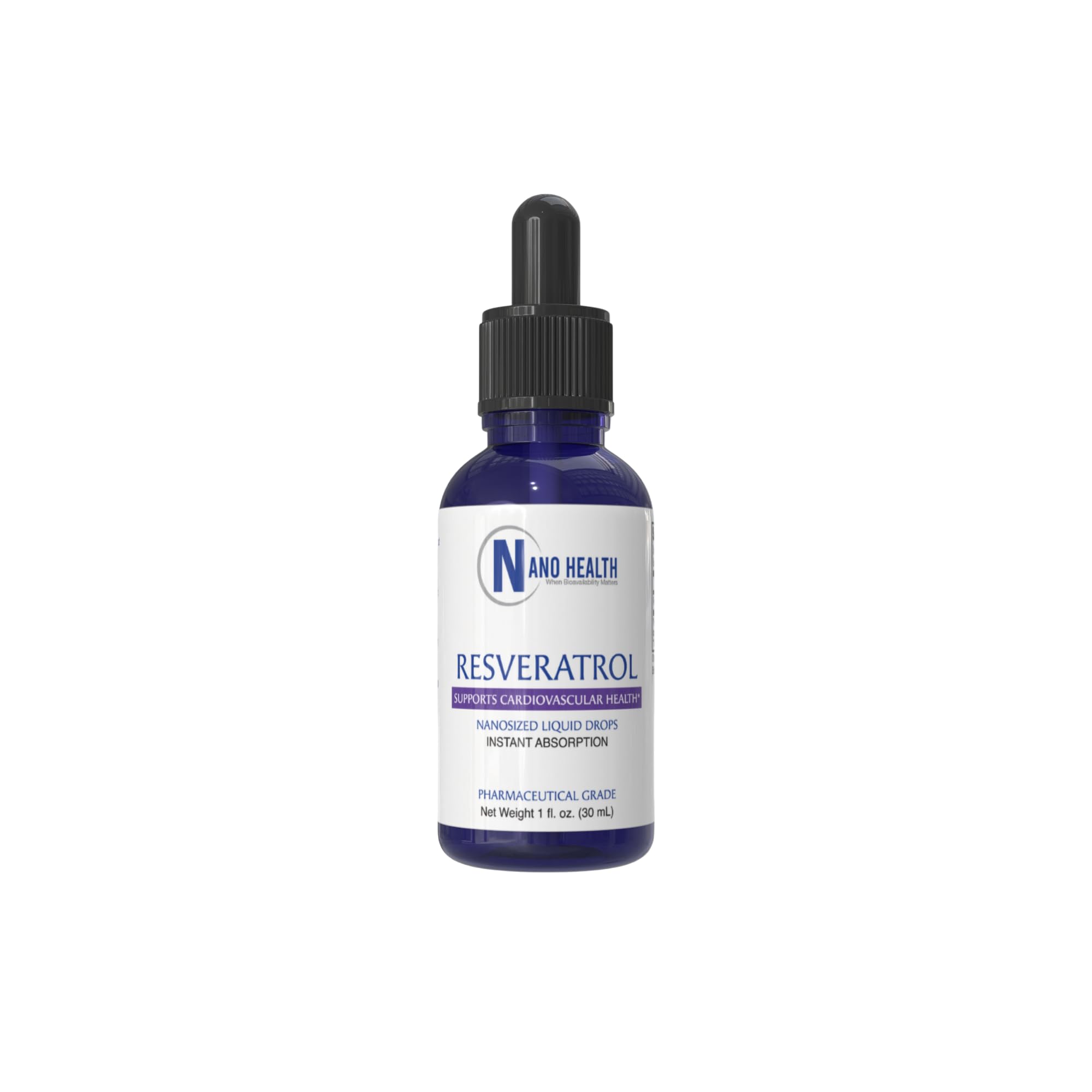 Nanoceutical Solutions Nano Liquid Trans-Resveratrol Drops | Sublingual vs Capsules | Brain & Heart Antioxidant | 100 mg per Serving, 30 Servings | Made in USA