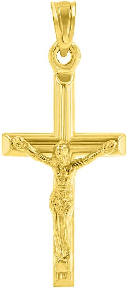 Jewelry America 14k Yellow Gold Simple and Classic Cross Crucifix Pendant Necklace, 20" - Image 2