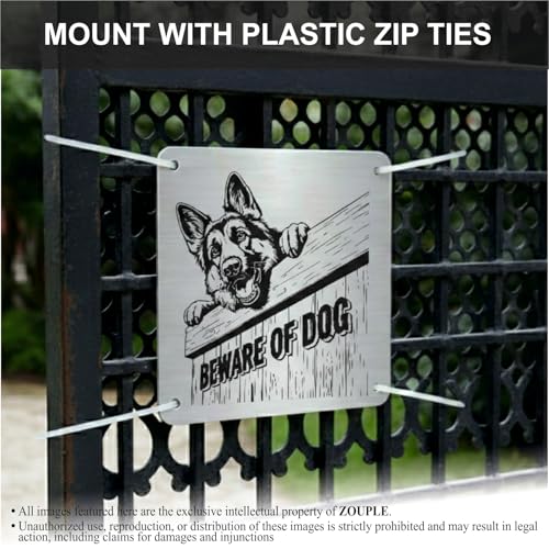 Image of Beware of Dog Sign, German Shepherd, 8x8 Inch, Durable Steel, Triple Mount