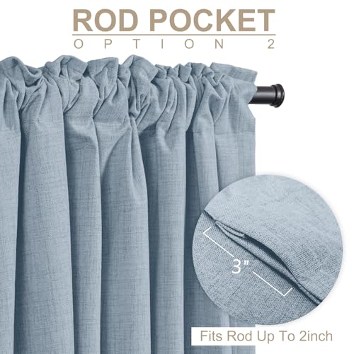 Image of 100% Blackout Shield Dusty Blue Linen Blackout Curtains for Bedroom 102 Inches Long, Back Tab /Rod Pocket Living Room Drapes, Thermal Insulated Blackout Curtains 2 Panels Set, 50 inch W x 102 inch L