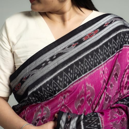 Image of Ikat Women's Pure Cotton Saree Traditional Craftsmanship Double Ikat Weaving Floral Handmade Ethnic Saree without Blouse Piece