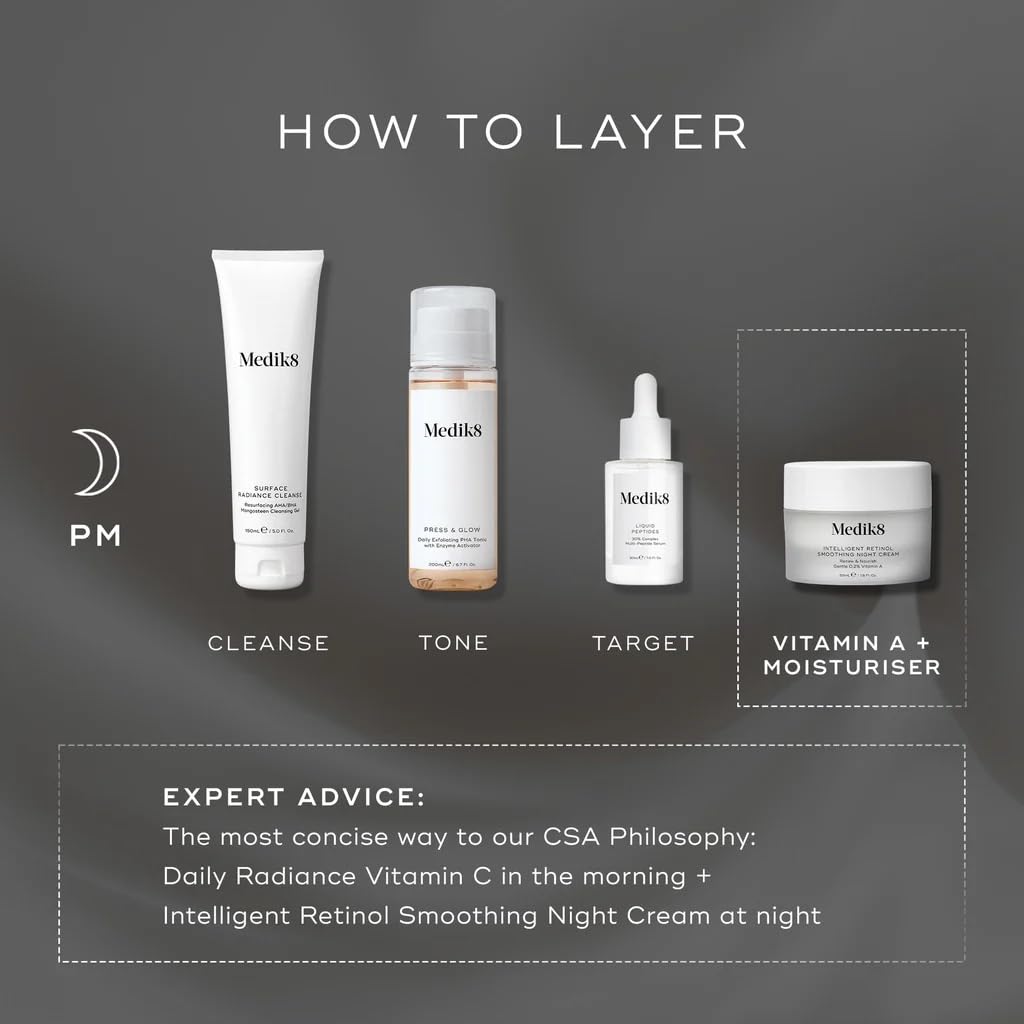 Medik8 Intelligente Retinol Glättende Nachtcreme - Erneuern & Pflegen Sanft 0,2% Vitamin A - 50 ml | Renew & Nourish Gentle 2-in-1 Nachtcreme, Glattere Haut, Antioxidans-Schutz