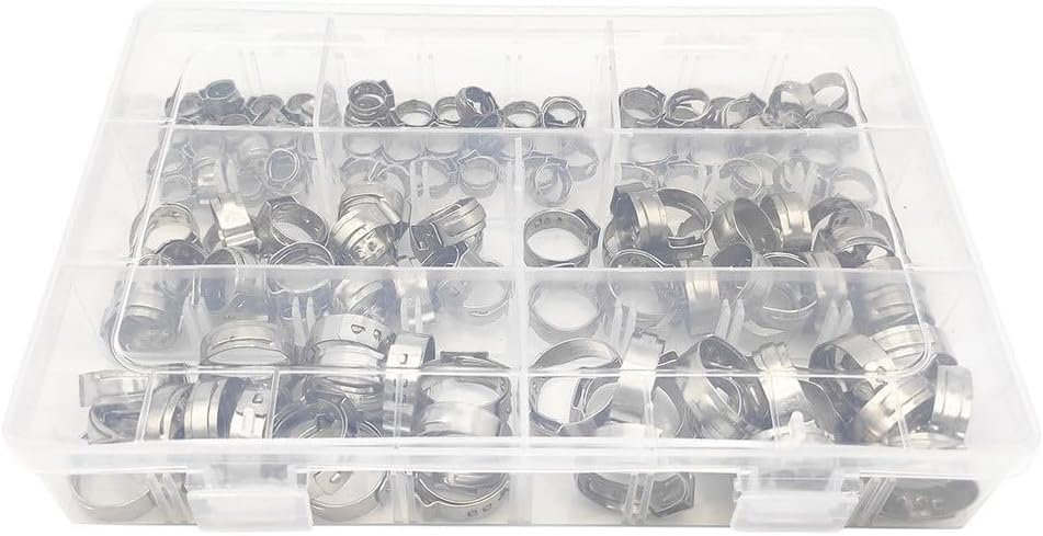 130 Pcs 304 Steel Single Ear Hose Clamp Set Pipe Tubing Fastening, Secure Automotive Plumbing and Applications