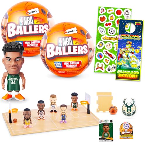 Zuru NBA Ballers Basketball Player Set - Bundle of 2 Mystery Mini Stars Figurines Plus Stickers More | Collectible NBA Athlete Figures Series 1