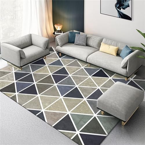 Tapis salon géométrique moderne bleu 200x250cm lavable