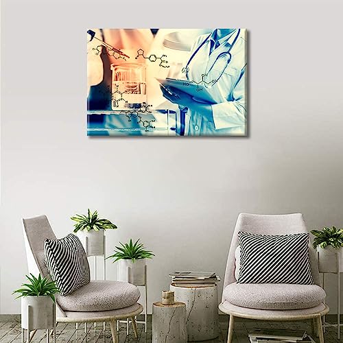 Image of Young Scientist Canvas Paintings Wall Art Home Decor Scientist Writing Report with Equipment and Science Experiments Artwork Home Decor 1 Pieces Posters and Prints Framed Ready to Hang (16 inchWx24 inchH)