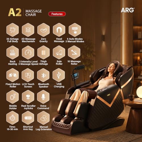 Image of ARG Healthcare Full Body Massage Chair for Pain Relief with 5 Auto & 3 Manual Mode,AI Voice Control, Zero Gravity, Foot Roller, Heating,30 Airbags,Bluetooth Speaker,LCD Controller (A2 Massage Chair)