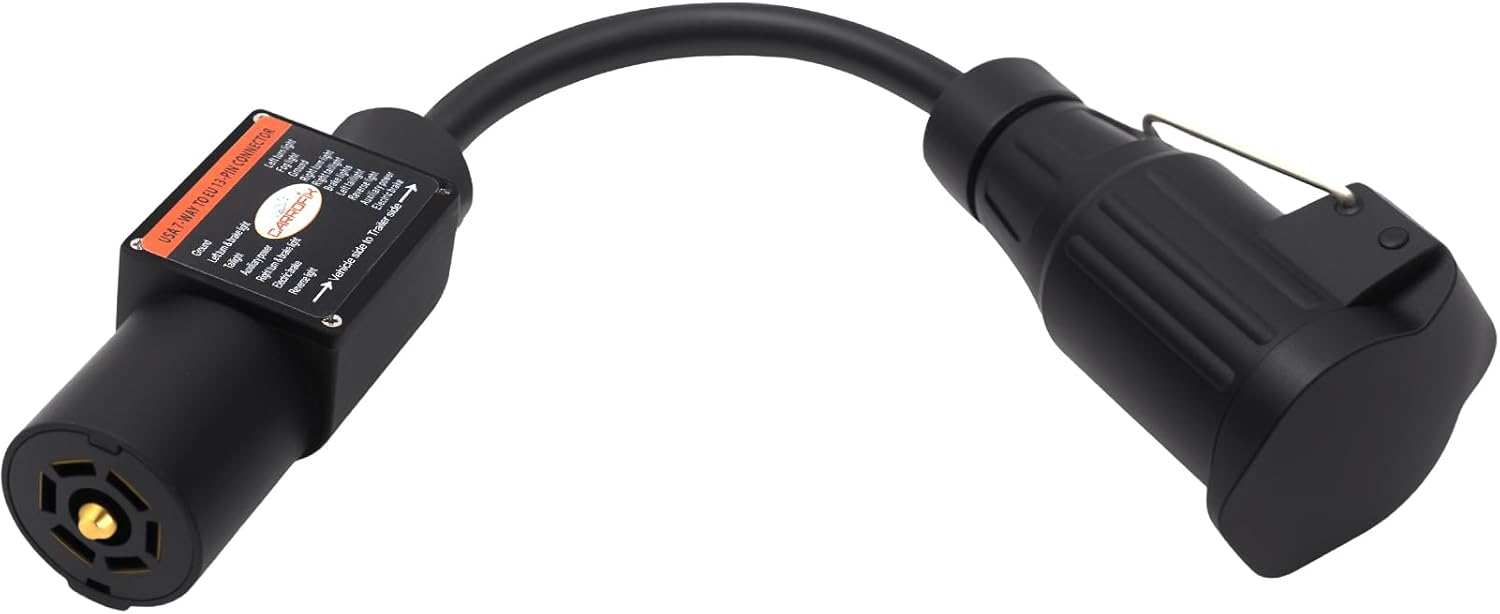 Truck to Trailer Light Converter, 7-Way American to 13-Pin European Round Connector, Chip-Controlled, Waterproof, PA Housing for US Vehicle to European Trailer