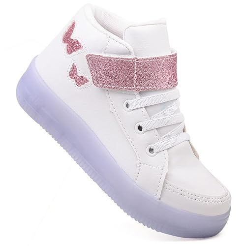 Tenis Infantil Feminino De Led Botinha Borboleta Glitter Meninas + Relogio